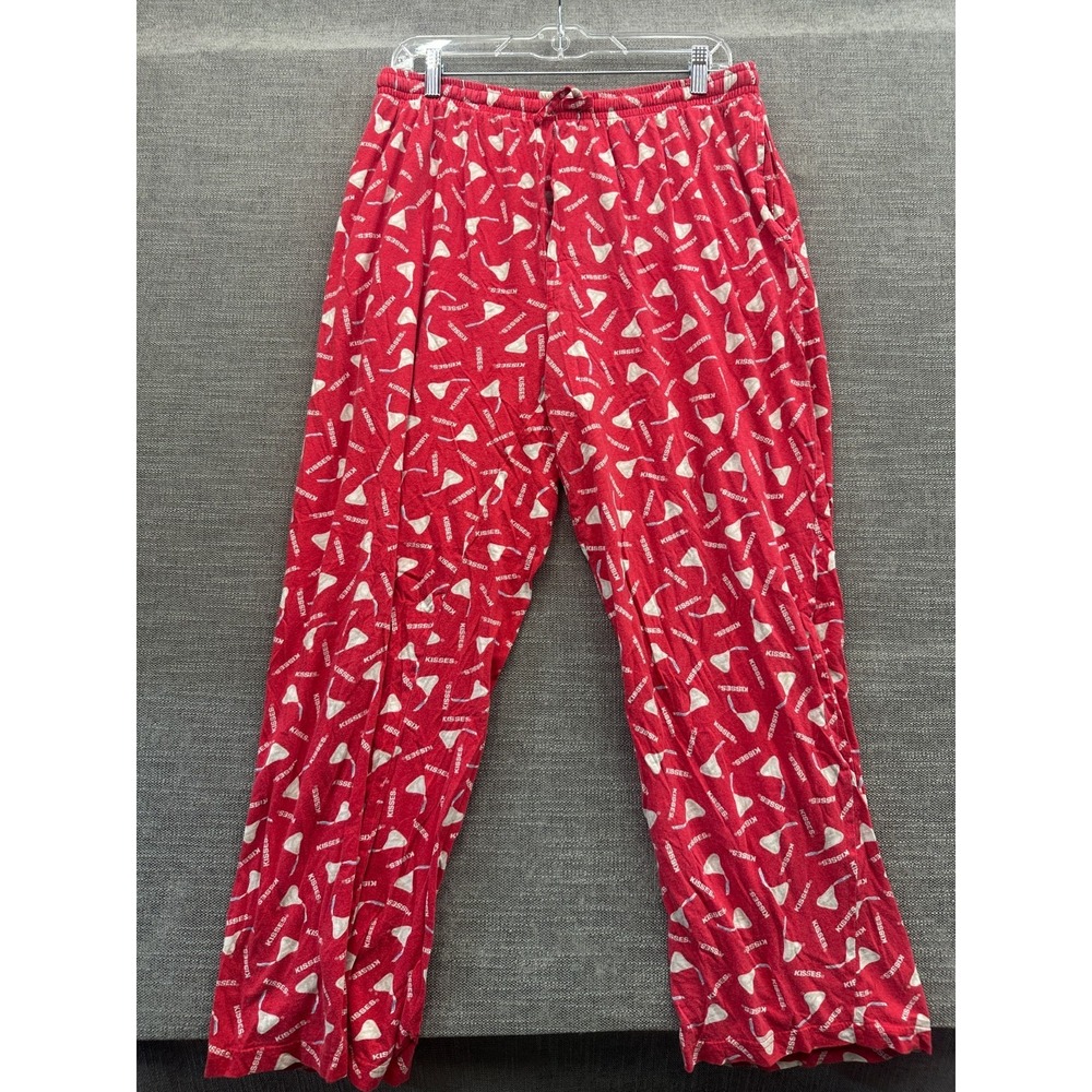 Hershey's Kisses Pajama Pants Mens L 36-38 Red Cotton Chocolates Print High Rise